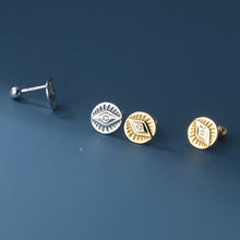 Load image into Gallery viewer, Silver Engraved Evil Eye Symbol Earrings - EarringsSilver
