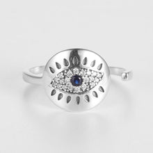 Load image into Gallery viewer, Silver Engraved White and Blue Stone Evil Eye Silver Ring - Ring