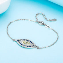Load image into Gallery viewer, Image of a silver Evil Eye necklace in a beautiful and delicate, blue and white stone-studded eye-shaped Evil Eye
