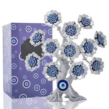 Load image into Gallery viewer, Silver Flower Evil Eyes on Feng Shui Tree of Life Evil Eye Desktop Ornament - Ornament
