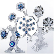 Load image into Gallery viewer, Silver Flower Evil Eyes on Feng Shui Tree of Life Evil Eye Desktop Ornament - Ornament