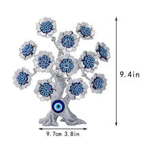 Load image into Gallery viewer, Silver Flower Evil Eyes on Feng Shui Tree of Life Evil Eye Desktop Ornament - Ornament