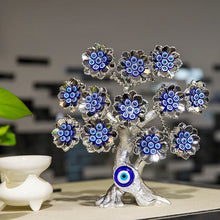 Load image into Gallery viewer, Silver Flower Evil Eyes on Feng Shui Tree of Life Evil Eye Desktop Ornament - Ornament