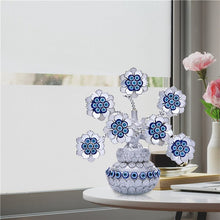 Load image into Gallery viewer, Silver Flowers with Evil Eyes in Feng Shui Money Pot Desktop Ornament - Ornament