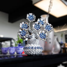 Load image into Gallery viewer, Silver Flowers with Evil Eyes in Feng Shui Money Pot Desktop Ornament - Ornament