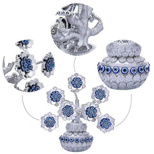 Load image into Gallery viewer, Silver Flowers with Evil Eyes in Feng Shui Money Pot Desktop Ornament - Ornament