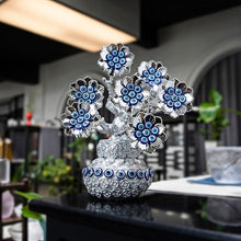Load image into Gallery viewer, Silver Flowers with Evil Eyes in Feng Shui Money Pot Desktop Ornament - Ornament