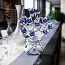 Load image into Gallery viewer, Silver Owls with Evil Eyes in Feng Shui Money Bag Desktop Ornament - Ornament