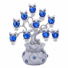 Load image into Gallery viewer, Silver Owls with Evil Eyes in Feng Shui Money Bag Desktop Ornament - Ornament
