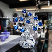 Load image into Gallery viewer, Silver Owls with Evil Eyes in Feng Shui Money Bag Desktop Ornament - Ornament