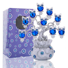 Load image into Gallery viewer, Silver Owls with Evil Eyes in Feng Shui Money Bag Desktop Ornament - Ornament