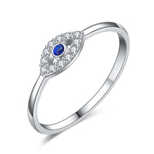 Load image into Gallery viewer, Single Blue and White Stone Eye Shape Evil Eye Silver Ring - Ring8