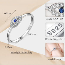 Load image into Gallery viewer, Single Blue and White Stone Eye Shape Evil Eye Silver Ring - Ring8