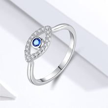 Load image into Gallery viewer, Single Blue and White Stone Eye Shape Evil Eye Silver Ring - Ring8