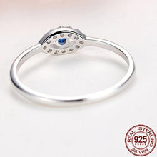 Load image into Gallery viewer, Single Blue and White Stone Eye Shape Evil Eye Silver Ring - Ring8