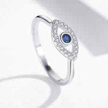 Load image into Gallery viewer, Single Blue and White Stone Eye Shape Evil Eye Silver Ring - Ring8