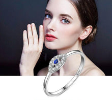 Load image into Gallery viewer, Single Blue and White Stone Eye Shape Evil Eye Silver Ring - Ring8