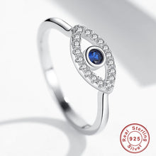 Load image into Gallery viewer, Single Blue and White Stone Eye Shape Evil Eye Silver Ring - Ring8