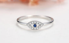 Load image into Gallery viewer, Single Blue and White Stone Eye Shape Evil Eye Silver Ring - Ring8