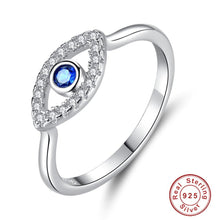Load image into Gallery viewer, Single Blue and White Stone Eye Shape Evil Eye Silver Ring - Ring8