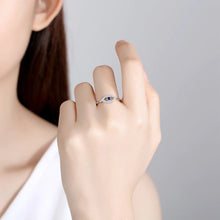 Load image into Gallery viewer, Single Blue and White Stone Eye Shape Evil Eye Silver Ring - Ring8