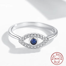 Load image into Gallery viewer, Single Blue and White Stone Eye Shape Evil Eye Silver Ring - Ring8