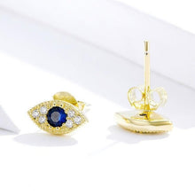 Load image into Gallery viewer, Single Blue Stone and White Stones Evil Eye Silver Stud Earrings - Earrings