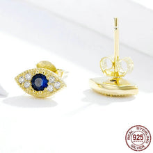 Load image into Gallery viewer, Single Blue Stone and White Stones Evil Eye Silver Stud Earrings - Earrings