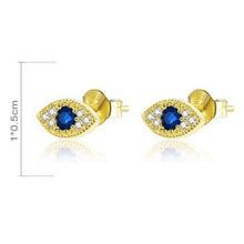 Load image into Gallery viewer, Single Blue Stone and White Stones Evil Eye Silver Stud Earrings - Earrings