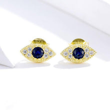 Load image into Gallery viewer, Single Blue Stone and White Stones Evil Eye Silver Stud Earrings - Earrings