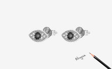 Load image into Gallery viewer, Single Blue Stone and White Stones Evil Eye Silver Stud Earrings - Earrings