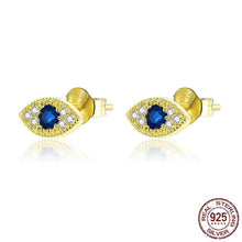 Load image into Gallery viewer, Single Blue Stone and White Stones Evil Eye Silver Stud Earrings - Earrings