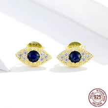 Load image into Gallery viewer, Single Blue Stone and White Stones Evil Eye Silver Stud Earrings - Earrings