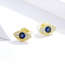 Load image into Gallery viewer, Single Blue Stone and White Stones Evil Eye Silver Stud Earrings - Earrings