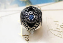 Load image into Gallery viewer, Single Blue Stone Engraved Spherical Silver Charm Bead - Charm Bead