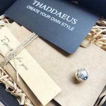 Load image into Gallery viewer, Single Blue Stone Engraved Spherical Silver Charm Bead - Charm Bead