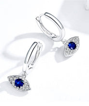 Load image into Gallery viewer, Single Blue Stone Evil Eye Silver Drop Earrings - Earrings