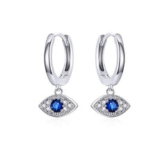 Load image into Gallery viewer, Single Blue Stone Evil Eye Silver Drop Earrings - Earrings