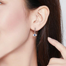 Load image into Gallery viewer, Single Blue Stone Evil Eye Silver Drop Earrings - Earrings