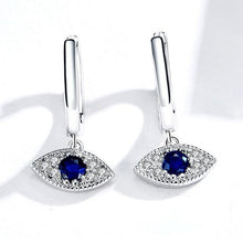 Load image into Gallery viewer, Single Blue Stone Evil Eye Silver Drop Earrings - Earrings
