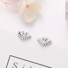 Load image into Gallery viewer, Solid Silver Evil Eye with Lashes Silver Earrings - Earrings