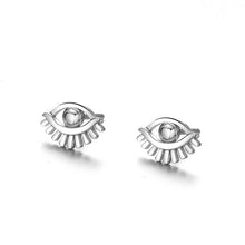 Load image into Gallery viewer, Solid Silver Evil Eye with Lashes Silver Earrings - Earrings