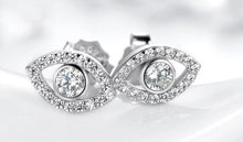 Load image into Gallery viewer, Sparkling White Stones Eye Shaped Evil Eye Silver Stud Earrings - Earrings