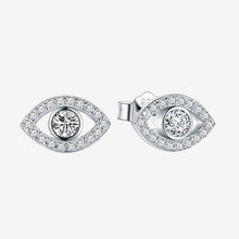 Load image into Gallery viewer, Sparkling White Stones Eye Shaped Evil Eye Silver Stud Earrings - Earrings