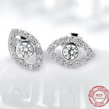 Load image into Gallery viewer, Sparkling White Stones Eye Shaped Evil Eye Silver Stud Earrings - Earrings