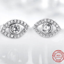 Load image into Gallery viewer, Sparkling White Stones Eye Shaped Evil Eye Silver Stud Earrings - Earrings