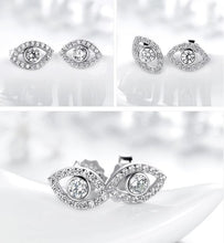Load image into Gallery viewer, Sparkling White Stones Eye Shaped Evil Eye Silver Stud Earrings - Earrings