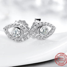 Load image into Gallery viewer, Sparkling White Stones Eye Shaped Evil Eye Silver Stud Earrings - Earrings