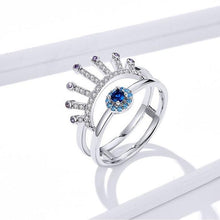 Load image into Gallery viewer, Stone Studded Evil Eye with Lashes Silver Ring - Ring6