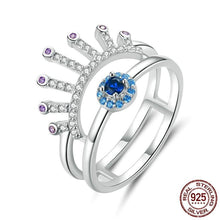 Load image into Gallery viewer, Stone Studded Evil Eye with Lashes Silver Ring - Ring6